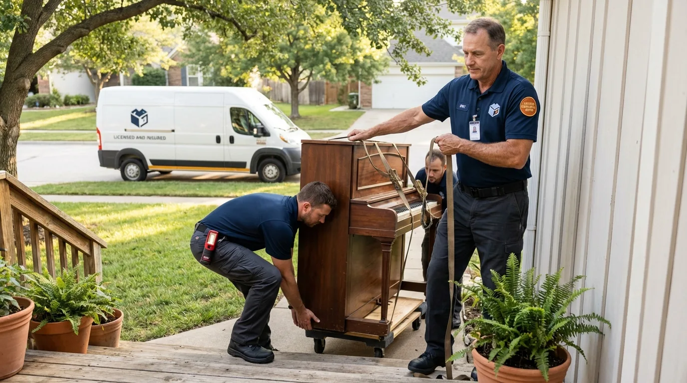 Licensed piano movers securing grand piano in Mullens, WV
